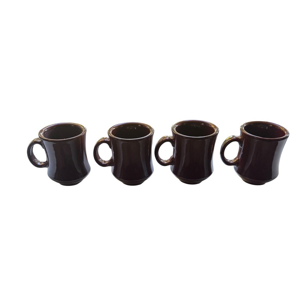 Set of 4 REGO‎ Vintage Heavy Ceramic Coffee Mugs Diner BROWN C688-07